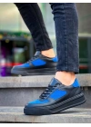 Kb-x8 Kuback Siyah Cilt Mavi Süet Detaylı Siyah Yüksek Taban Günlük Erkek Spor Ayakkabı