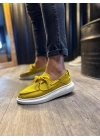 Knack Yüksek Taban Mevsimlik Keten Ayakkabı 009 Sarı Erkek Günlük Ayakkabı