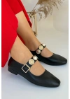 Koope Siyah Cilt Ayakkabı Kadın Babet