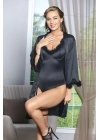 KUŞAKLI MİNİ BOY SATEN SABAHLIK SİYAH  (MGP11500)