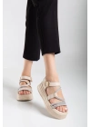 Lenda Bej Cilt Kemerli Kadın Sandalet