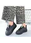 Leope Siyah Cilt Bağcıklı Kadın Spor Ayakkabı