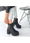 Lonji Siyah Cilt Topuklu Bot
