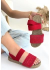 Marri Kırmızı Dantel Lastikli Kadın Sandalet