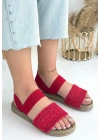 Marri Kırmızı Dantel Lastikli Kadın Sandalet
