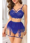 Mavi Bel Tüllü Kadın Seksi Fantezi Jartiyer Takım 2121