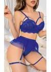 Mavi Bel Tüllü Kadın Seksi Fantezi Jartiyer Takım 2121