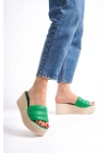 Mendal Yeşil Cilt Dolgu Topuk Kadın Terlik