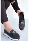 Otra Siyah Cilt Babet Ayakkabı