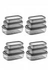 Oval 12 Parça Hava Almaz Sızdırmaz Saklama Kabı Seti Füme 4x(300/500/800 ml)