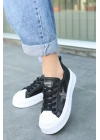 Piata Siyah Cilt Beyaz Tabanlı Bağcıklı Spor Ayakkabı
