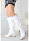 Pitay Beyaz Cilt Topuklu Çizme