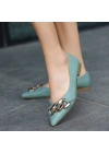 Popi Mint Yeşili Cilt Zincirli Ayakkabı Kadın Babet