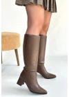 Roksa Acı Kahvei Cilt Topuklu Çizme
