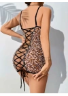 Şık Leopar Desenli Arkası Çapraz Bağlamalı Fantezi Kostüm 2213