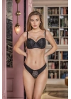 SİMLİ STRAPLEZ LOTUS SÜTYEN VE SLİP KÜLOT TAKIM SİYAH (MGP31541)