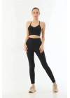 SİYAH MI Emay 3921 Soft Seamless Ripli Tayt Yoga Takımı