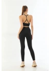 SİYAH MI Emay 3921 Soft Seamless Ripli Tayt Yoga Takımı