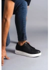 SLW151 Boost Bağcıklı Cilt Erkek Günlük Sneaker Ayakkabı CBT - Siyah