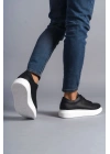 SLW151 Boost Bağcıklı Cilt Erkek Günlük Sneaker Ayakkabı CBT - Siyah