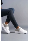 SLW151 Boost Bağcıklı Cilt Süet Erkek Günlük Sneaker Ayakkabı CSBT - Beyaz/Gri