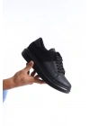 SLW151 Boost Bağcıklı Cilt Süet Erkek Günlük Sneaker Ayakkabı CSST - Siyah