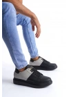 SLW151 Boost Bağcıklı Cilt Süet Erkek Günlük Sneaker Ayakkabı CSST - Siyah/Gri