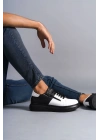 SLW155 Warrior Bağcıklı ve Fermuarlı Cilt Erkek Günlük Sneaker Ayakkabı CST - Siyah/Beyaz