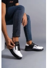SLW155 Warrior Bağcıklı ve Fermuarlı Cilt Erkek Günlük Sneaker Ayakkabı CST - Siyah/Beyaz