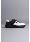 SLW155 Warrior Bağcıklı ve Fermuarlı Cilt Erkek Günlük Sneaker Ayakkabı CST - Siyah/Beyaz