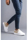 SLW155 Warrior Bağcıklı ve Fermuarlı Cilt Süet Erkek Günlük Sneaker Ayakkabı CSBT - Beyaz/Krem