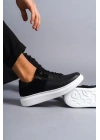 SLW155 Warrior Bağcıklı ve Fermuarlı Cilt Süet Erkek Günlük Sneaker Ayakkabı CSBT - Siyah
