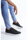 SLW165 Elite Bağcıklı Cilt Erkek Günlük Sneaker Ayakkabı CBT - Siyah