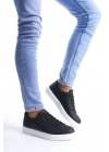 SLW165 Elite Bağcıklı Cilt Erkek Günlük Sneaker Ayakkabı CBT - Siyah