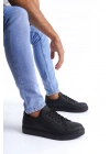 SLW165 Elite Bağcıklı Cilt Erkek Günlük Sneaker Ayakkabı CST - Siyah