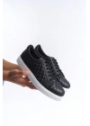 Slw166 Prestige Bağcıklı Cilt Kapitone Desenli Erkek Günlük Cbt - Siyah Erkek Sneaker Ayakkabı