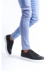 SLW166 Prestige Bağcıklı Cilt Kapitone Desenli Erkek Günlük Sneaker Ayakkabı CBT - Siyah