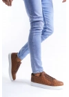 SLW166 Prestige Bağcıklı Cilt Kapitone Desenli Erkek Günlük Sneaker Ayakkabı CBT - Taba