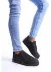 SLW166 Prestige Bağcıklı Cilt Kapitone Desenli Erkek Günlük Sneaker Ayakkabı CST - Siyah