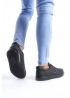 SLW166 Prestige Bağcıklı Cilt Kapitone Desenli Erkek Günlük Sneaker Ayakkabı CST - Siyah