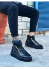 Snr-512 Boa Kalın Yüksek Siyah Taban Çift Fermuarlı Siyah Erkek Spor Erkek Bot