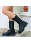 Toir Siyah Cilt Bağcıklı Postal Kadın Bot