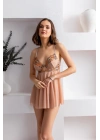 TRANSPARAN BABYDOLL VE STRİNG TAKIM CAPPUCİNO (MGP31932)