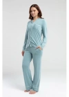 Uzun Kol Önden Düğmeli Kadın Pijama Takımı 8986
