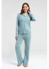 Uzun Kol Önden Düğmeli Kadın Pijama Takımı 8986