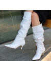 Zelya Beyaz Cilt Topuklu Çizme