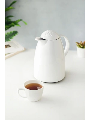 1 LT Isı Yalıtımlı Çay Ve Soğuk Su Termosu Soft Beyaz (12 Saat Sıcak Tutar& İçi Camdır)