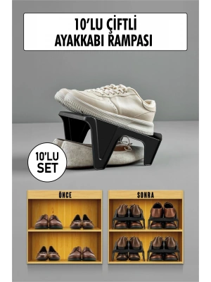 10 Lu Set Çiftli Ayakkabı Rampası & Ayakkabılık Düzenleyici & Organizer