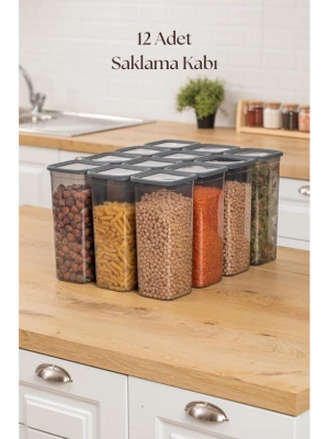12li Kavanoz Seti & Saklama Kabı & Erzak Kabı 12x1900 Ml (20 Lı Etiket Hediyeli)