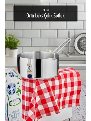 14 Cm Orta Boy Lüx Paslanmaz Çelik Sütlük & Sosluk & Kaçerola